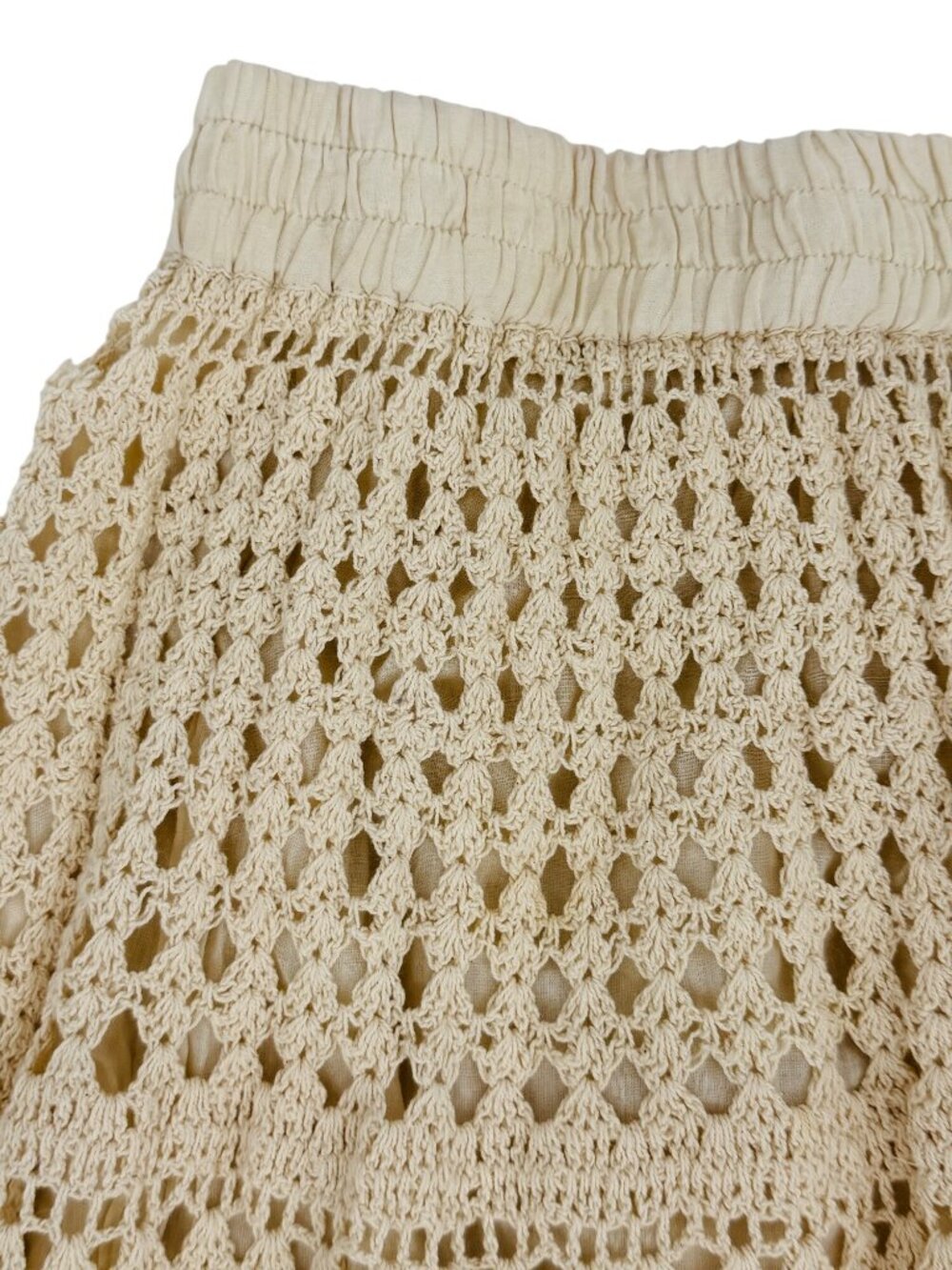 VTG 90s Artelier Nicole Miller Beige Crochet Scalloped Skirt M | Coastal Cowgirl - Picture 3 of 16